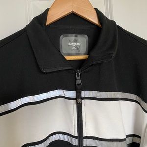Express Mens L Track Jacket 90s Black Reflective